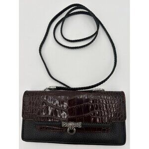 Brighton Crossbody Wallet Leather Bag Brown Crocodile Credit Card Shoulder Strap